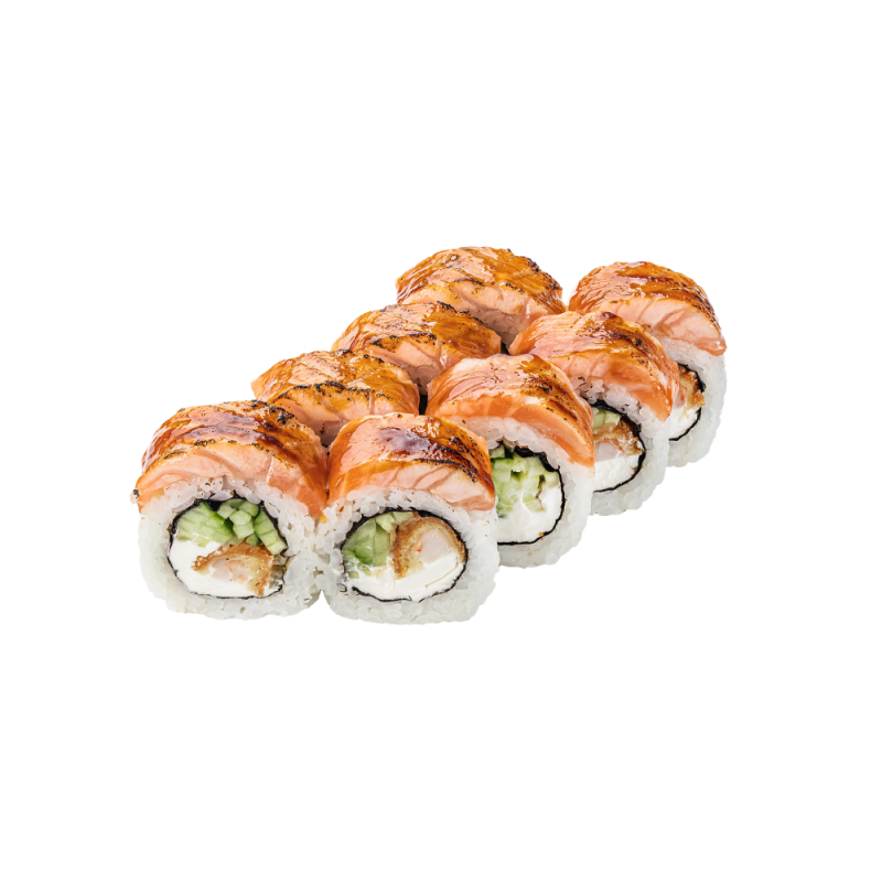 Philadelphia with salmon aburi and shrimp