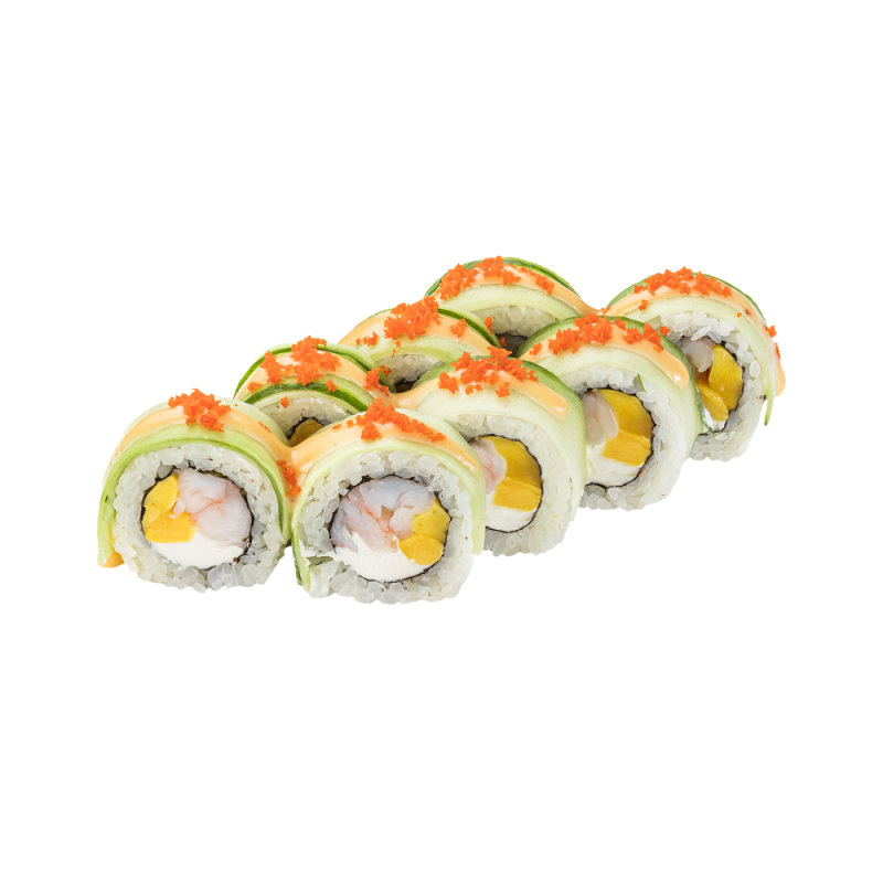 Roll with cucumber, shrimp & mango